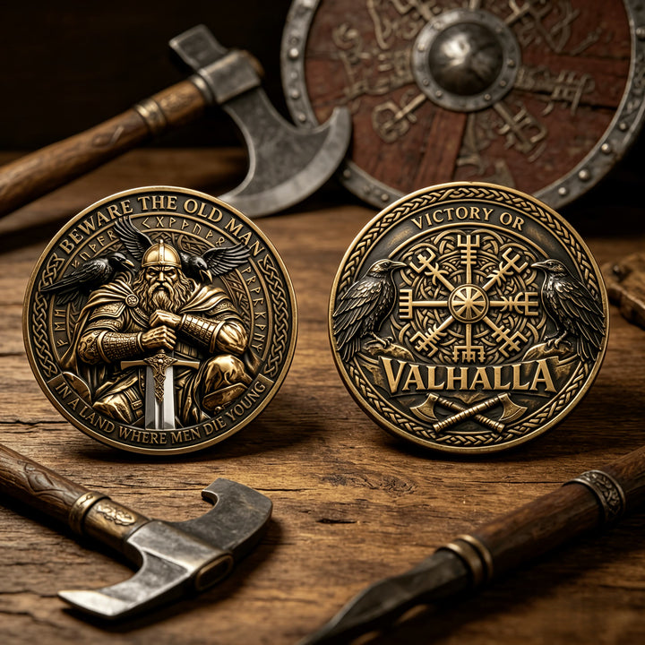 WorldNorse Odin Raven Vegvisir Carved Commemorative Coin - Odin - image 0