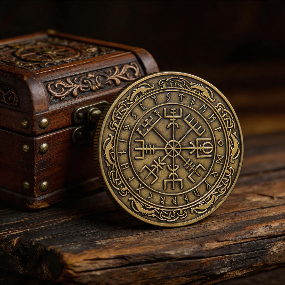 WorldNorse Antique Vegvisir Compass Embellished Commemorative Coin - image 1