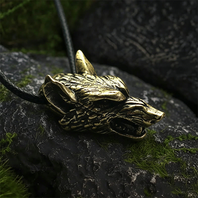 WorldNorse Antique Textured Wolf Head Necklace - image 5