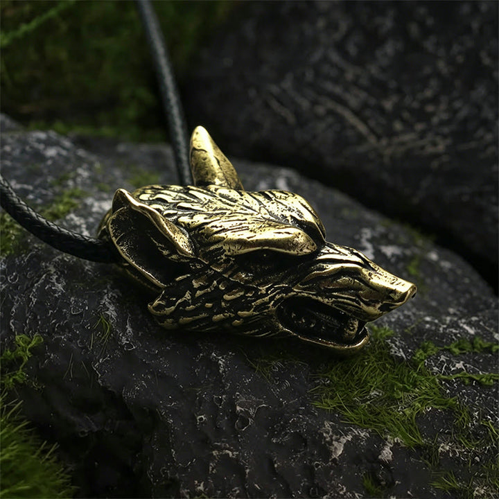 WorldNorse Antique Textured Wolf Head Necklace - image 5