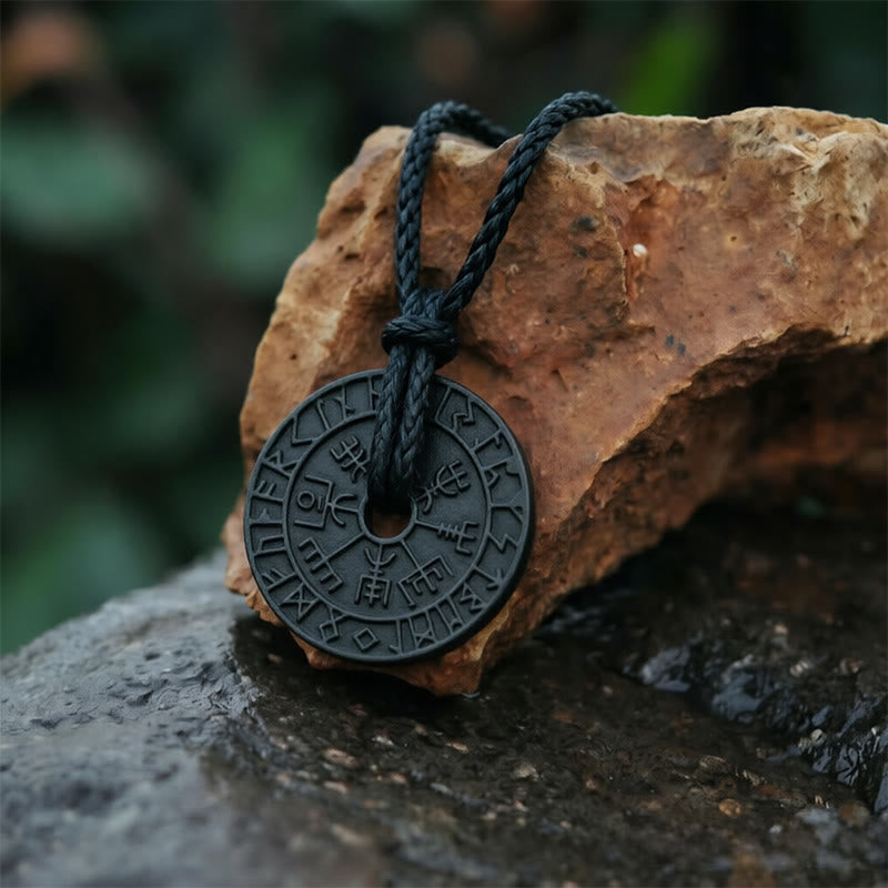 WorldNorse Double Sided Rune Vegvisir Compass Necklace - Black - image 4