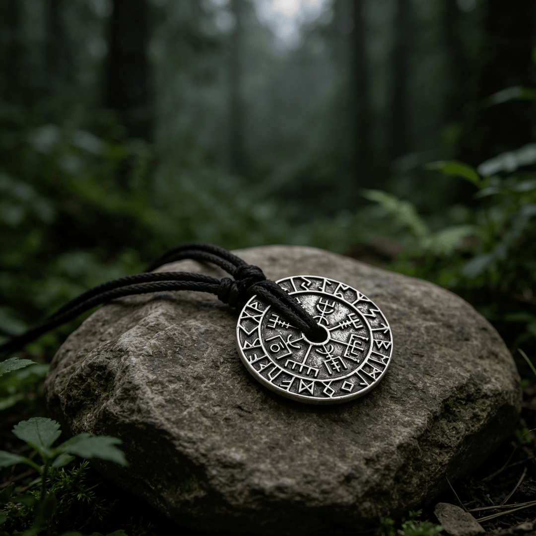 WorldNorse Double Sided Rune Vegvisir Compass Necklace - image 1