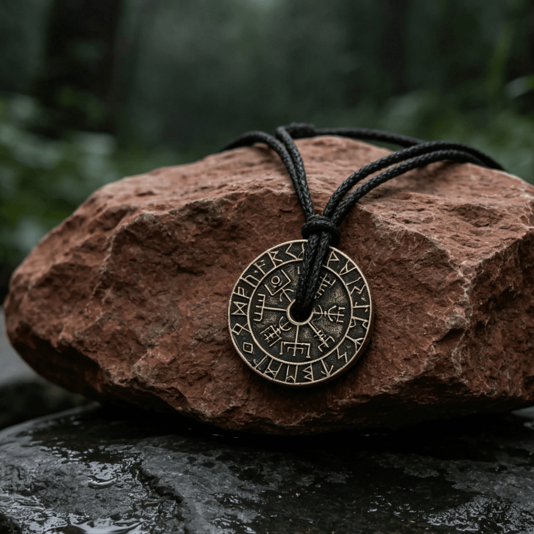 WorldNorse Double Sided Rune Vegvisir Compass Necklace - Bronze - image 3