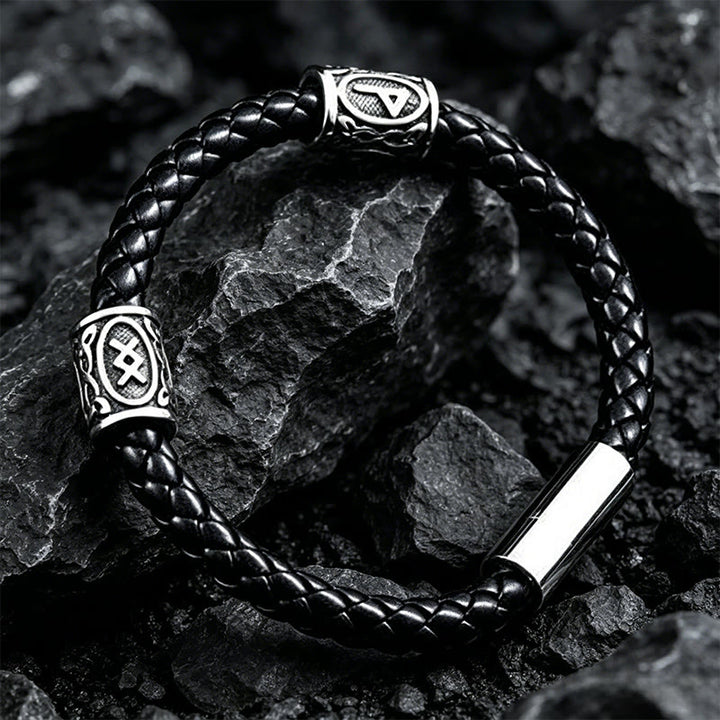 WorldNorse Celtic Knot Rune Braided Leather Bracelet - Style#2 - 24cm - image 1