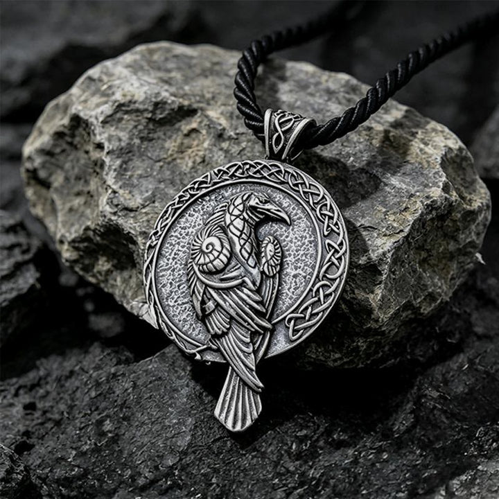 WorldNorse Double Sided Antique Odin Raven Celtic Knot Necklace - Retro Silver - Cotton Rope - image 4