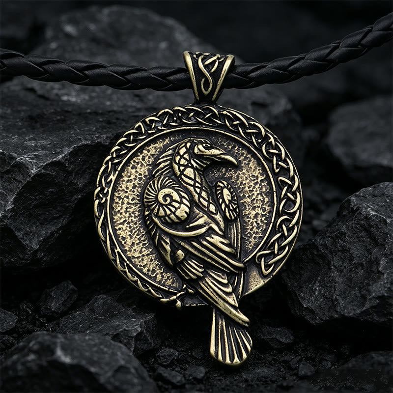 WorldNorse Double Sided Antique Odin Raven Celtic Knot Necklace - Bronze - Leather Rope - image 8