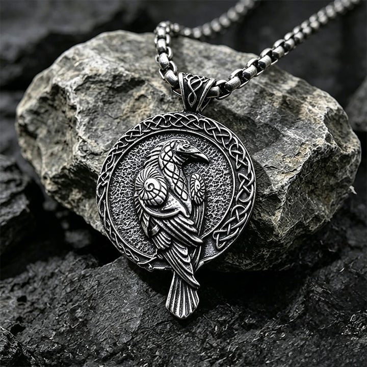 WorldNorse Double Sided Antique Odin Raven Celtic Knot Necklace - Retro Silver - Box Chain - image 1