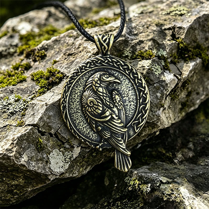 WorldNorse Double Sided Antique Odin Raven Celtic Knot Necklace - Bronze - Waxed Rope - image 10