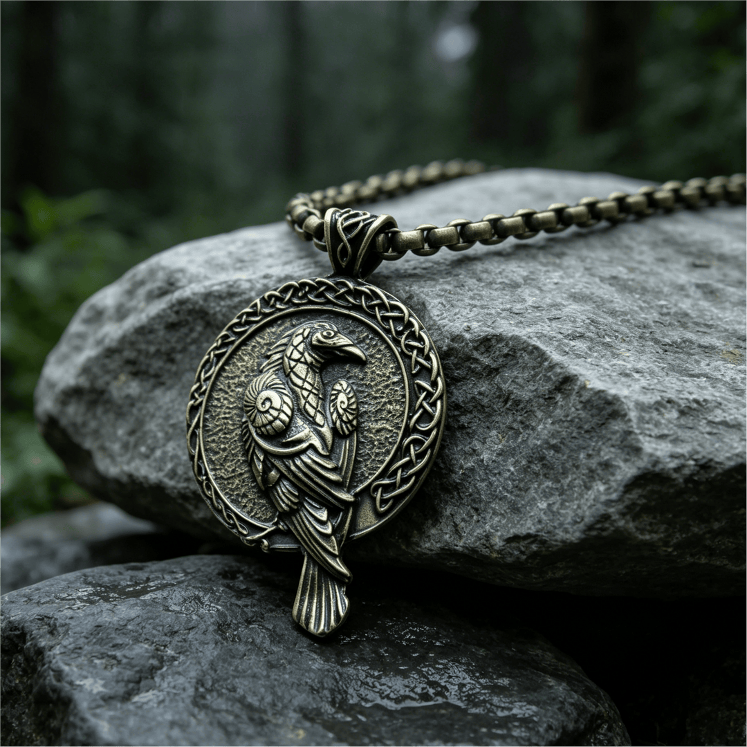 WorldNorse Double Sided Antique Odin Raven Celtic Knot Necklace - Bronze - Box Chain - image 6