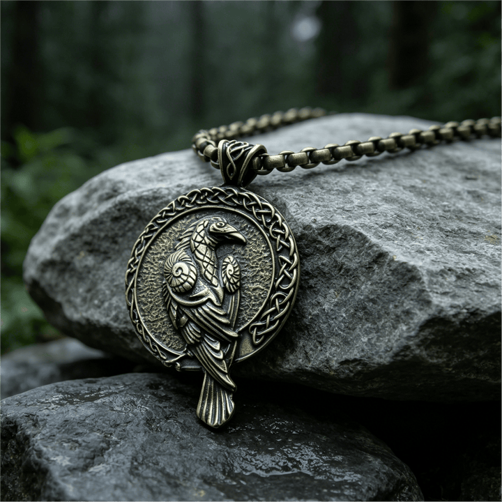 WorldNorse Double Sided Antique Odin Raven Celtic Knot Necklace - Bronze - Box Chain - image 6