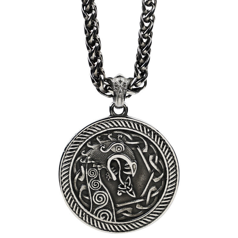 WorldNorse Spiral Knot Norse Dragon Round Necklace - Wheat Chain - NO THANKS - image 1
