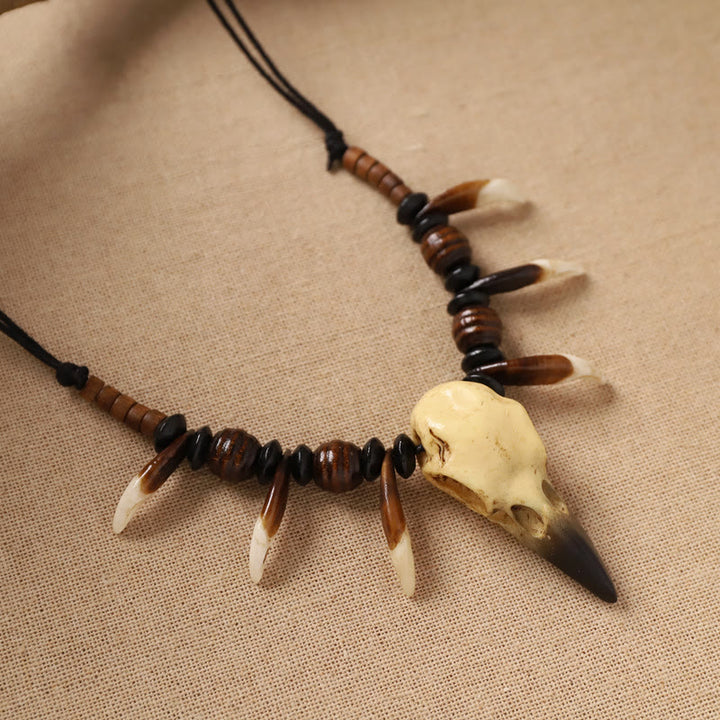 WorldNorse Raven Skull Tusk Disc Bead Necklace - image 6