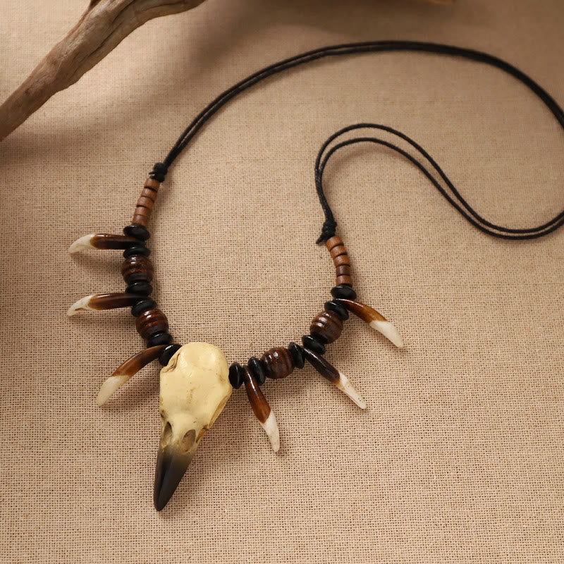 WorldNorse Raven Skull Tusk Disc Bead Necklace - image 7