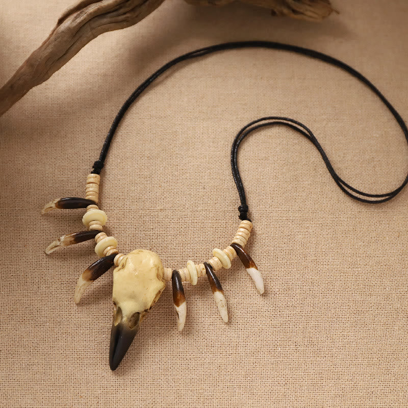 WorldNorse Raven Skull Tusk Disc Bead Necklace - image 1