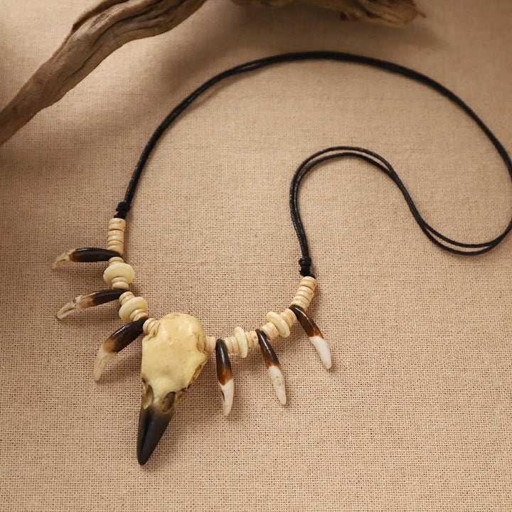 WorldNorse Raven Skull Tusk Disc Bead Necklace - image 1