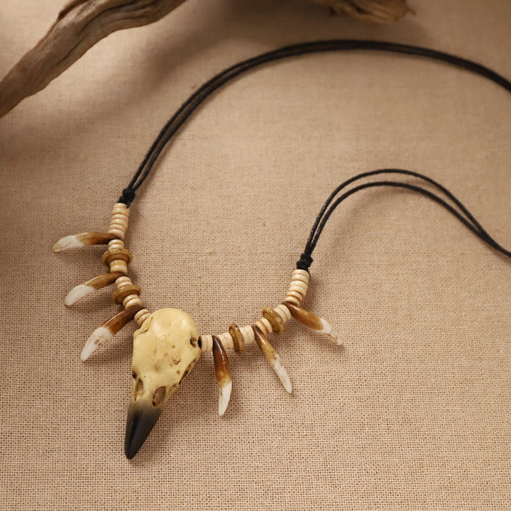 WorldNorse Raven Skull Tusk Disc Bead Necklace - image 4