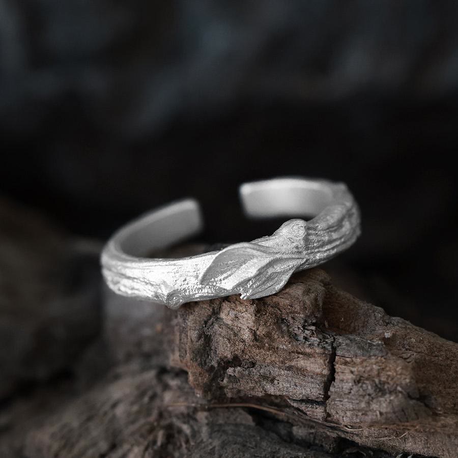 WorldNorse Handcrafted 999 Silver Rough Timber Textured Couple Ring - Silver - NO THANKS - image 1