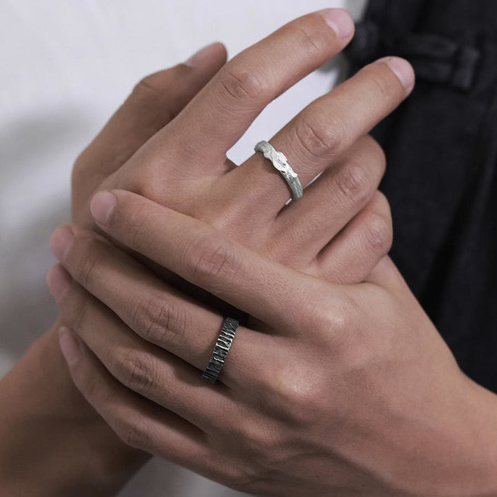 WorldNorse Handcrafted 999 Silver Rough Timber Textured Couple Ring - image 8