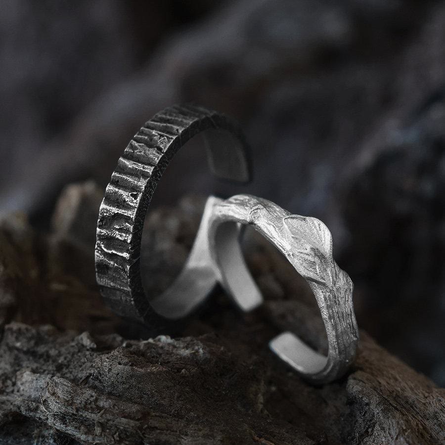 WorldNorse Handcrafted 999 Silver Rough Timber Textured Couple Ring - image 0