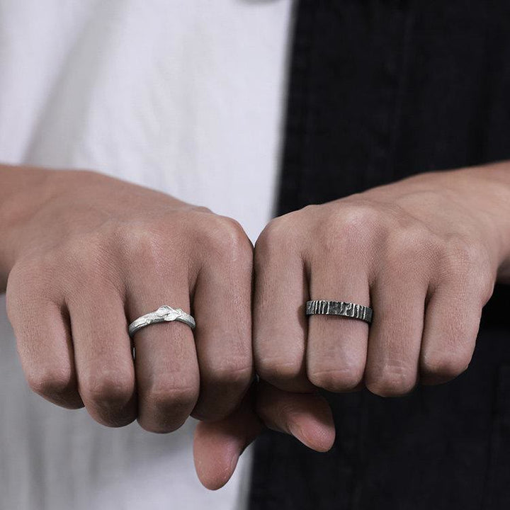 WorldNorse Handcrafted 999 Silver Rough Timber Textured Couple Ring - image 9
