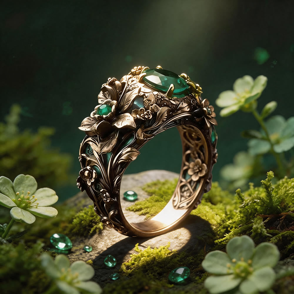 FREE Today: Mystic Woods Sculpted Floral Emerald Ring - US 10 - image 0