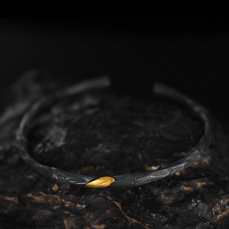 WorldNorse Handcrafted 999 Silver Bamboo Open Cuff Bracelet - image 2