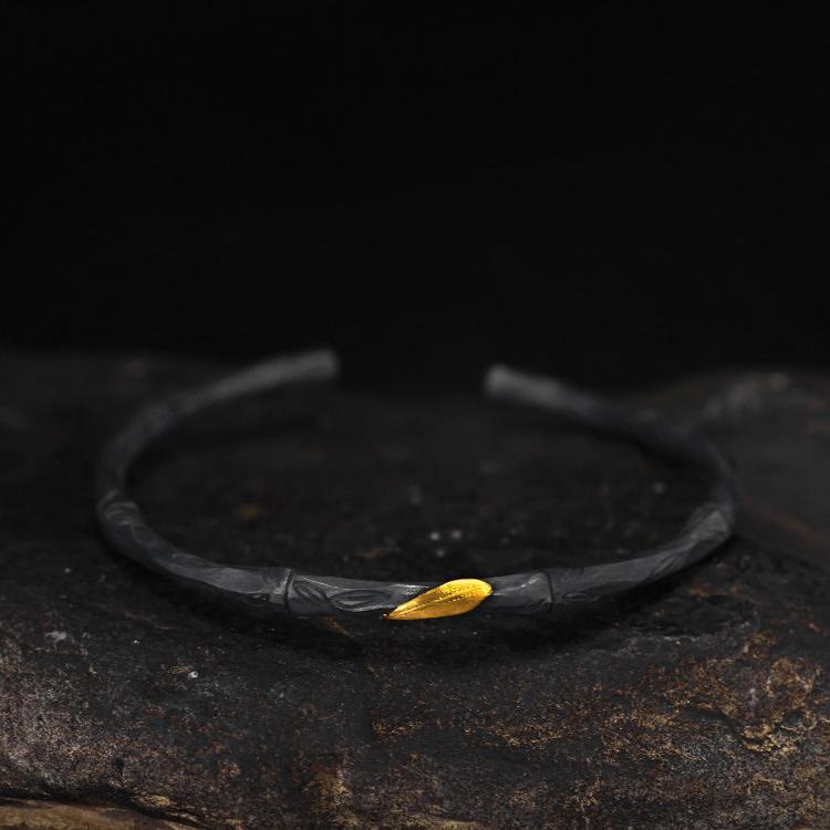 WorldNorse Handcrafted 999 Silver Bamboo Open Cuff Bracelet - Large - image 0