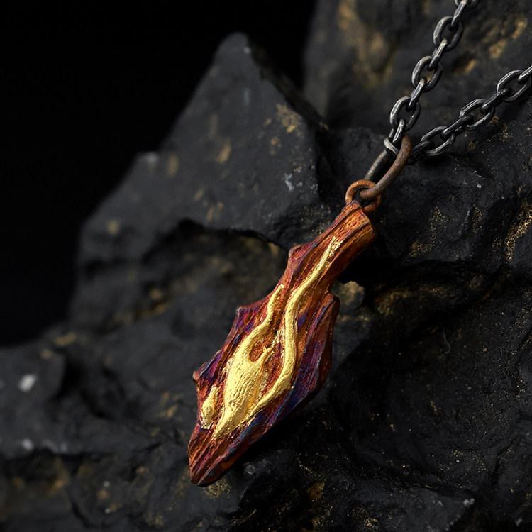 WorldNorse Handcrafted 999 Silver Fire Textured Gilded Pendant Necklace - image 3
