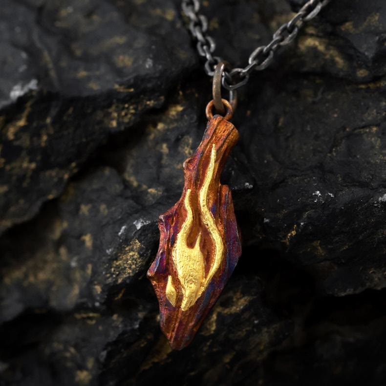 WorldNorse Handcrafted 999 Silver Fire Textured Gilded Pendant Necklace - image 2