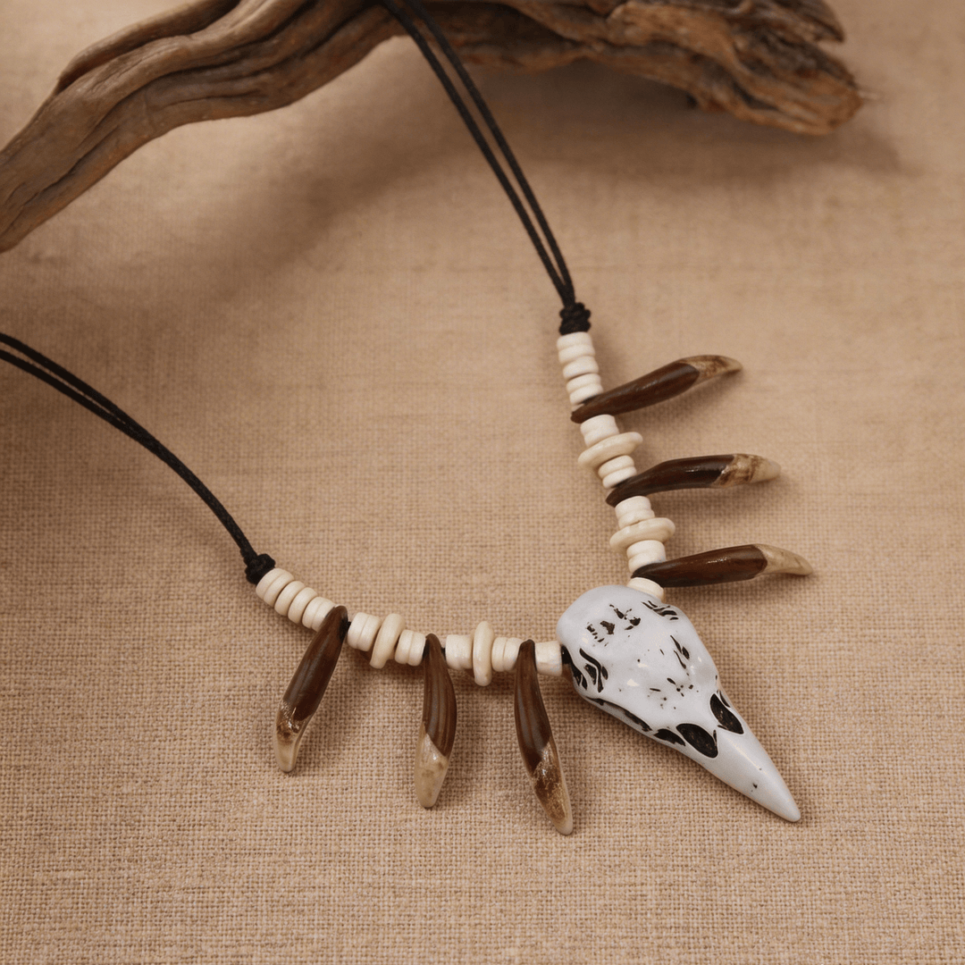 WorldNorse Raven Skull Tusk Disc Bead Necklace - Style#4 - image 8