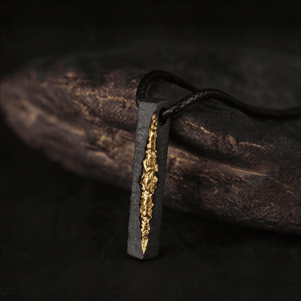 WorldNorse Handcrafted 999 Silver Slab Crack Gold Necklace - With 55cm Waxed Rope - image 1