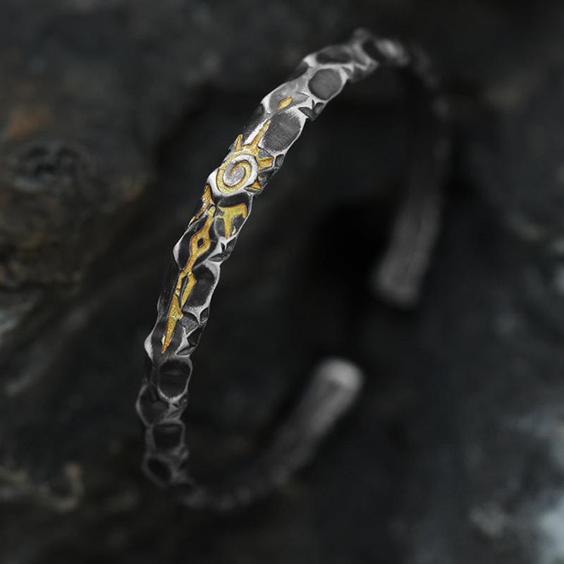 WorldNorse Handcrafted 925 Silver Wish Stone Textured Cuff Bracelet - Inner Circumference 17-21cm - image 0