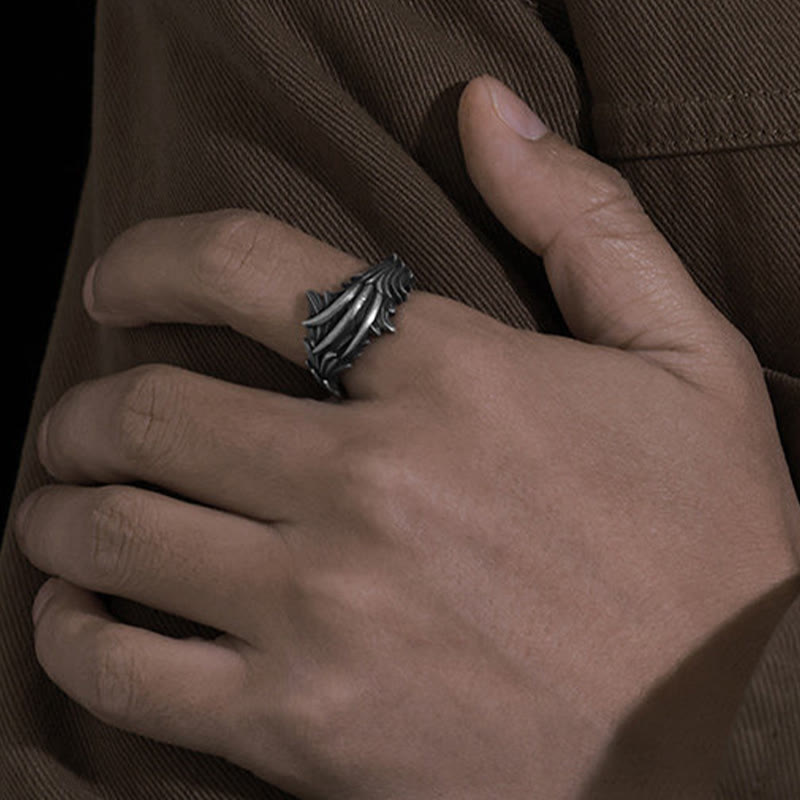 WorldNorse Handcrafted 999 Silver Carved Feather Layered Ring - image 7