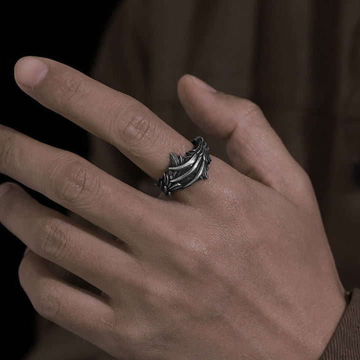 WorldNorse Handcrafted 999 Silver Carved Feather Layered Ring - image 6