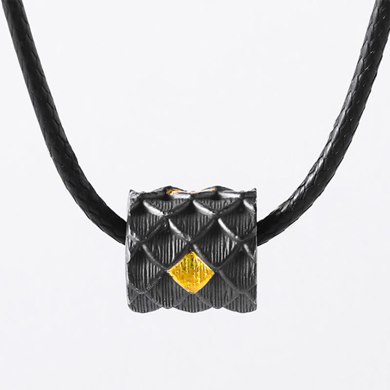 WorldNorse Handcrafted 999 Silver Dragon Scale Barrel Bead Necklace - With 55cm Waxed Rope - image 2