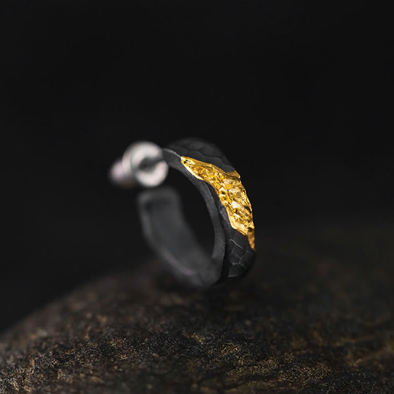 WorldNorse Handcrafted 999 Silver Hammered Gold Vein Earrings - image 4