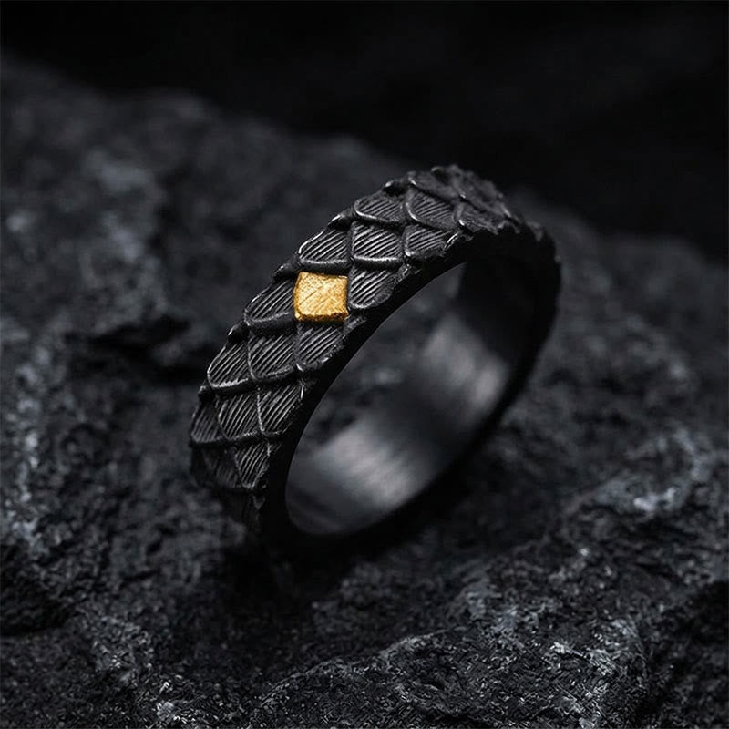 WorldNorse Handcrafted 999 Silver Embossed Dragon Scale Inlaid Gold Ring - US 11 - NO THANKS - image 0