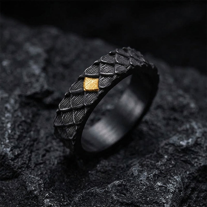 WorldNorse Handcrafted 999 Silver Embossed Dragon Scale Inlaid Gold Ring - US 11 - NO THANKS - image 0