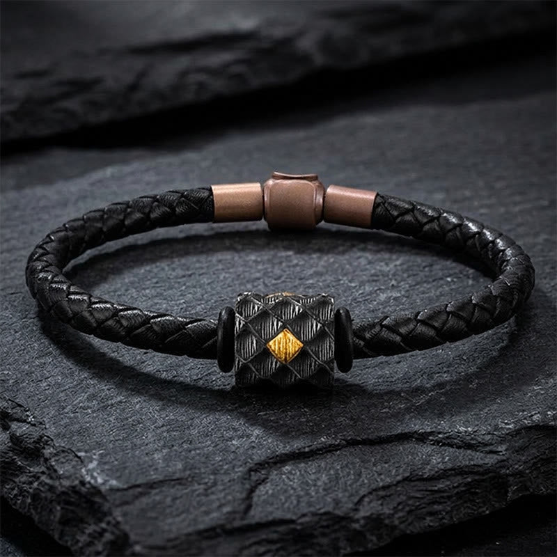 WorldNorse Handcrafted 999 Silver Carved Dragon Scale Leather Bracelet - 20cm - image 0