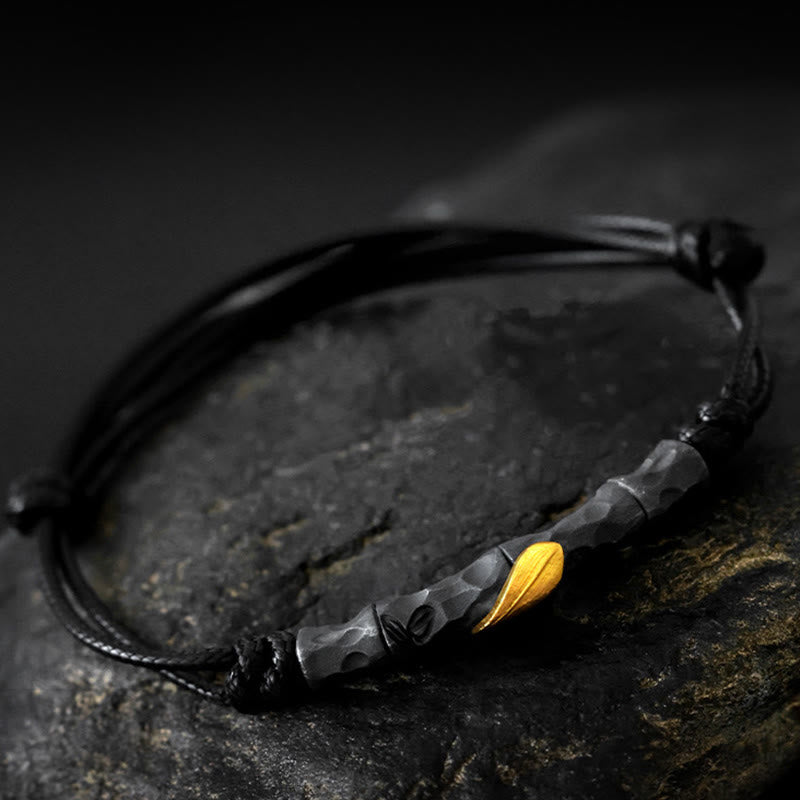 WorldNorse Handcrafted 999 Silver Hammered Bamboo Gold Leaf Bracelet - image 1