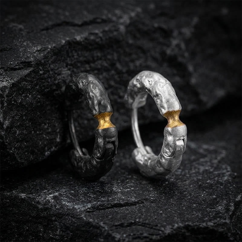 WorldNorse Handcrafted 999 Silver Rugged Rock Inlaid Gold Waist Earrings - A Pair#Black＋White - image 5