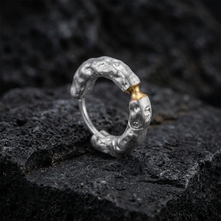 WorldNorse Handcrafted 999 Silver Rugged Rock Inlaid Gold Waist Earrings - A Pair#White - image 3