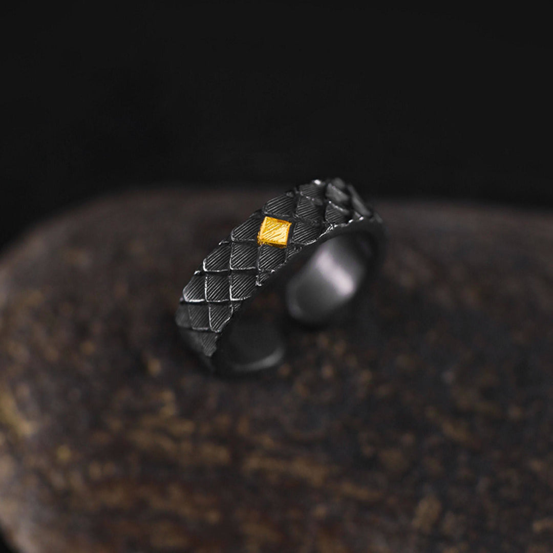 WorldNorse Handcrafted 999 Silver Embossed Dragon Scale Inlaid Gold Open Ring - image 4