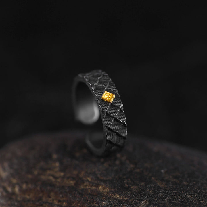 WorldNorse Handcrafted 999 Silver Embossed Dragon Scale Inlaid Gold Open Ring - image 5