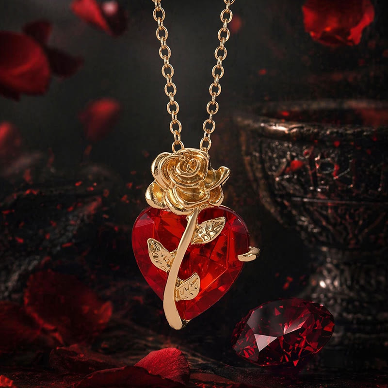 FREE Today: Dark Romance Ruby Heart Rose Necklace - Gold - image 7