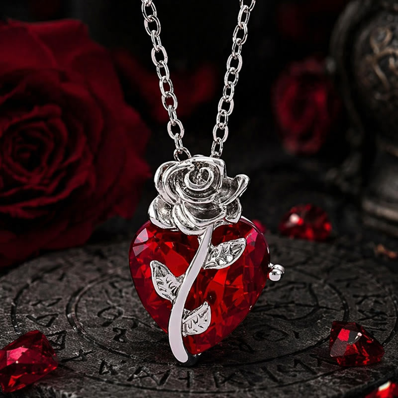 FREE Today: Dark Romance Ruby Heart Rose Necklace - Silver - image 13