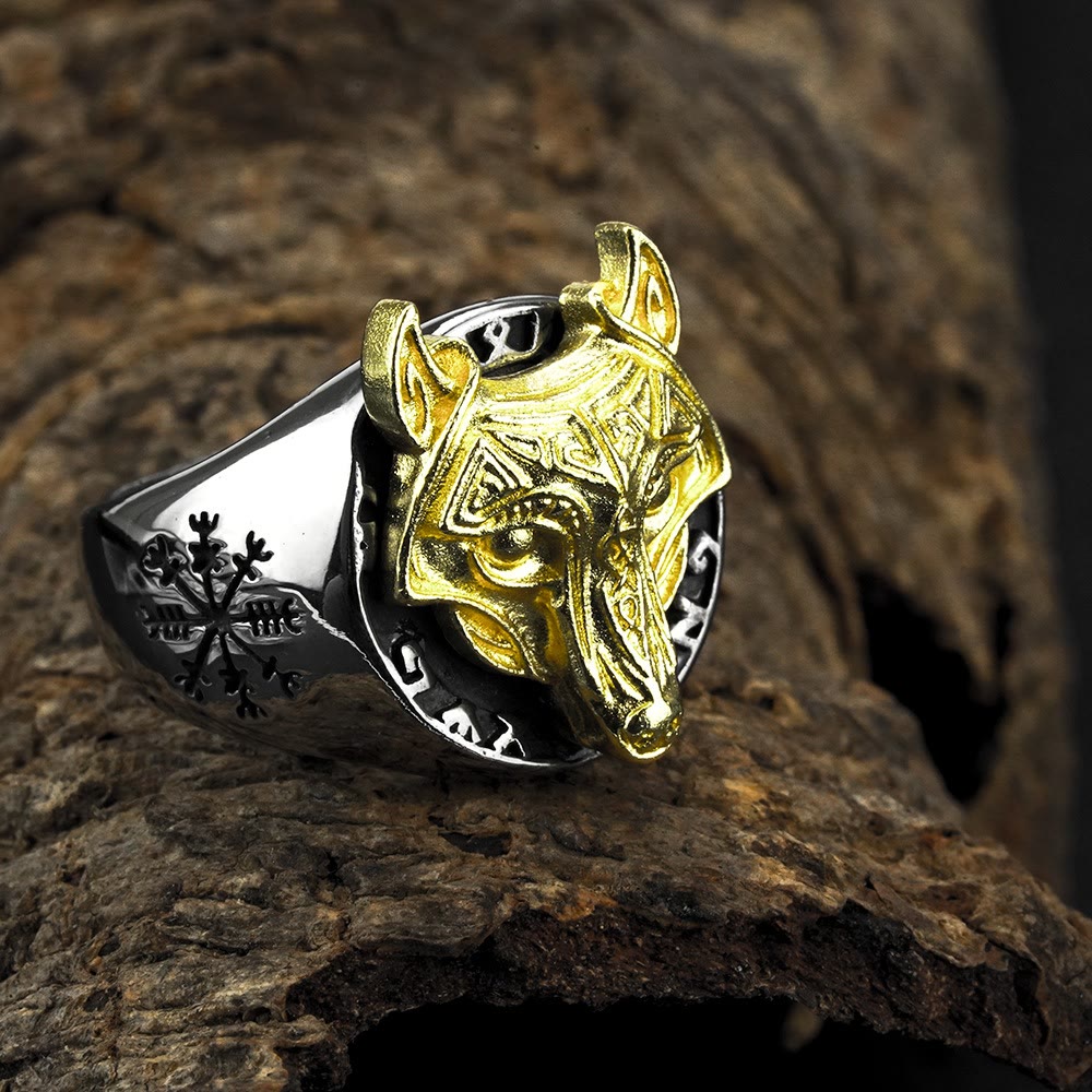 FREE Today: Vintage Viking Rune Wolf Head Stainless Steel Compass Ring - image 1