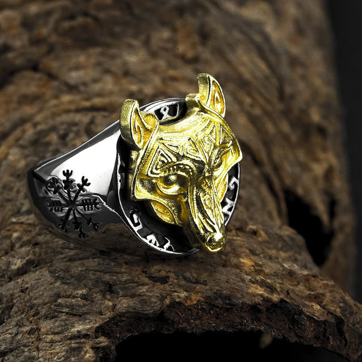 FREE Today: Vintage Viking Rune Wolf Head Stainless Steel Compass Ring - image 1