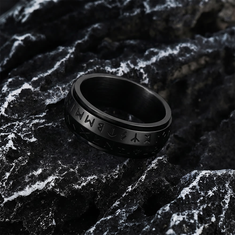 FREE Today: A Unique Gift for Anxiety Relief- Viking Rune Rotating Ring - Black Color - US 13 - image 5