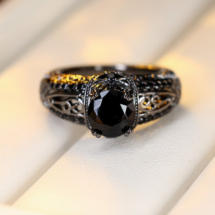 FREE Today: Gothic Intricate Carvings Flower Engagement Black Stone Ring - image 1